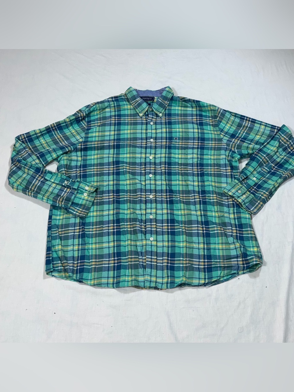 Crown & Ivy Big & Tall Men 2X Green Blue Plaid Cotton Button Down Shirt B61